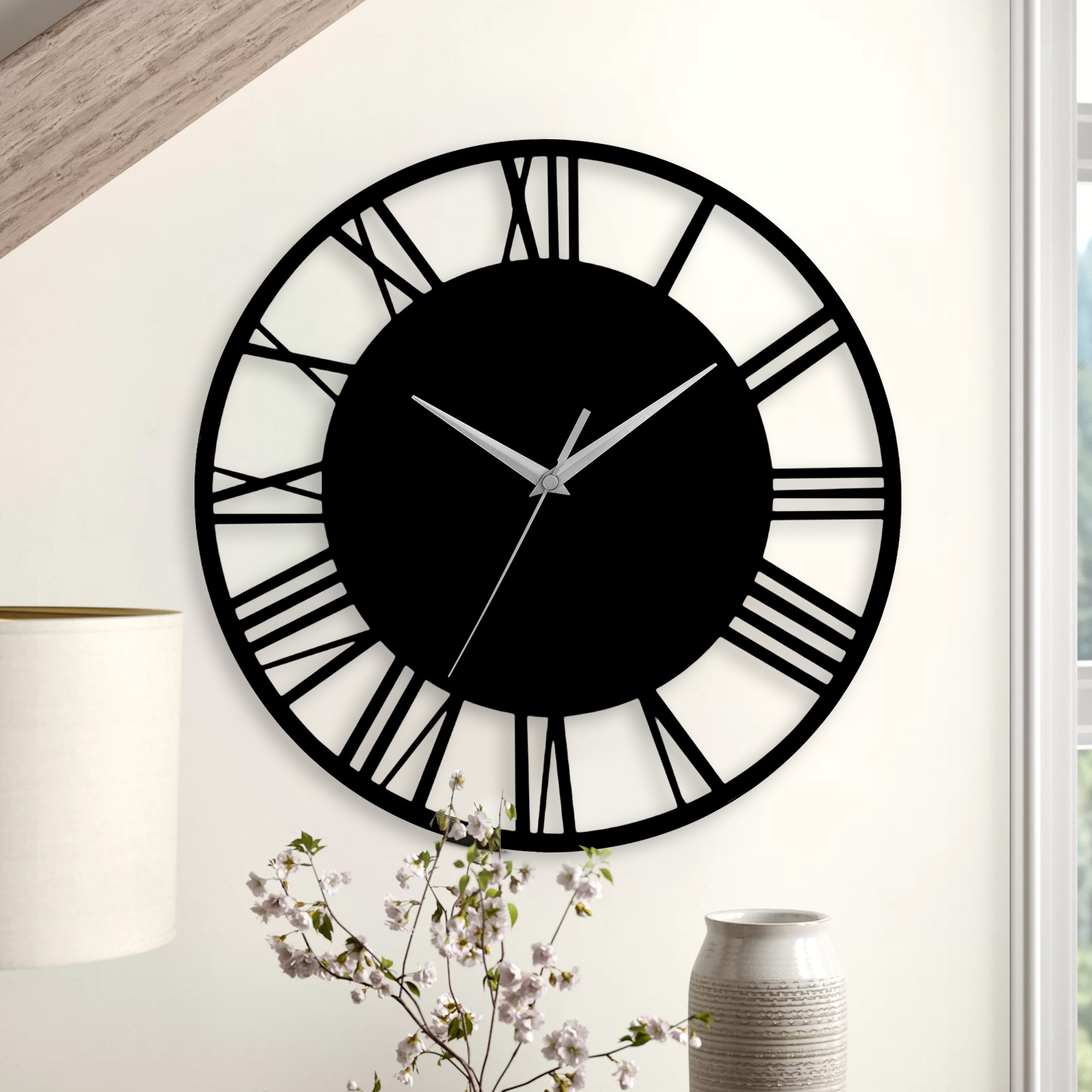 TEMU 12inch European Vintage Skeleton Wall Clock, Small Wooden Wall Clock Big Roman , Outdoor Garden Wall Clock Silent Non-ticking, Retro Farmhouse