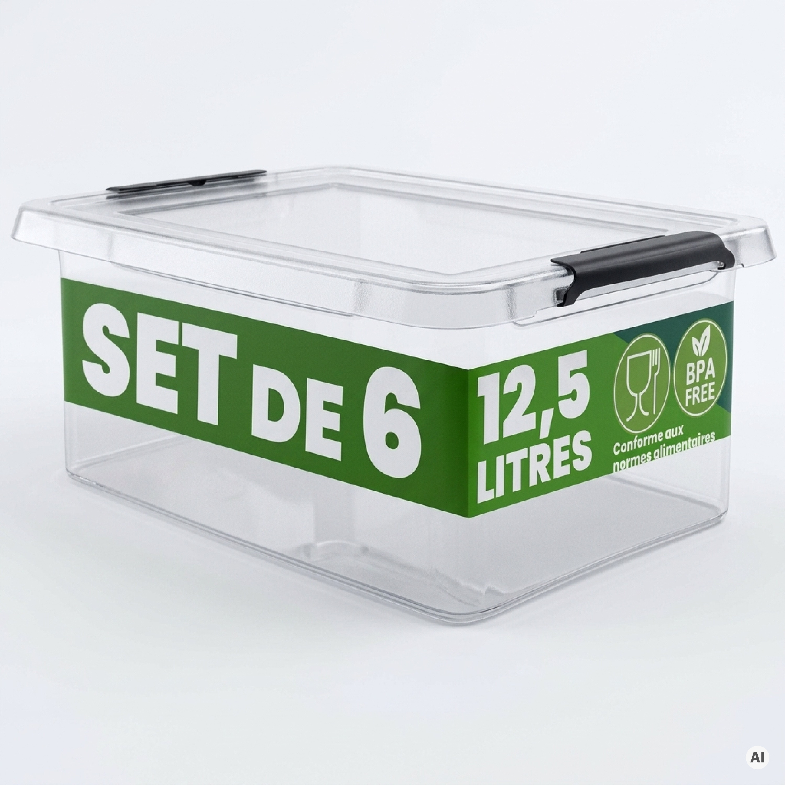 TEMU Boîte de Rangement 6x 12,5 L avec Couvercle, en Plastique, Transparente, Empilable, Alimentaire, BPA, Fermeture à Claquem, 39x29x17 cm, Cuisine