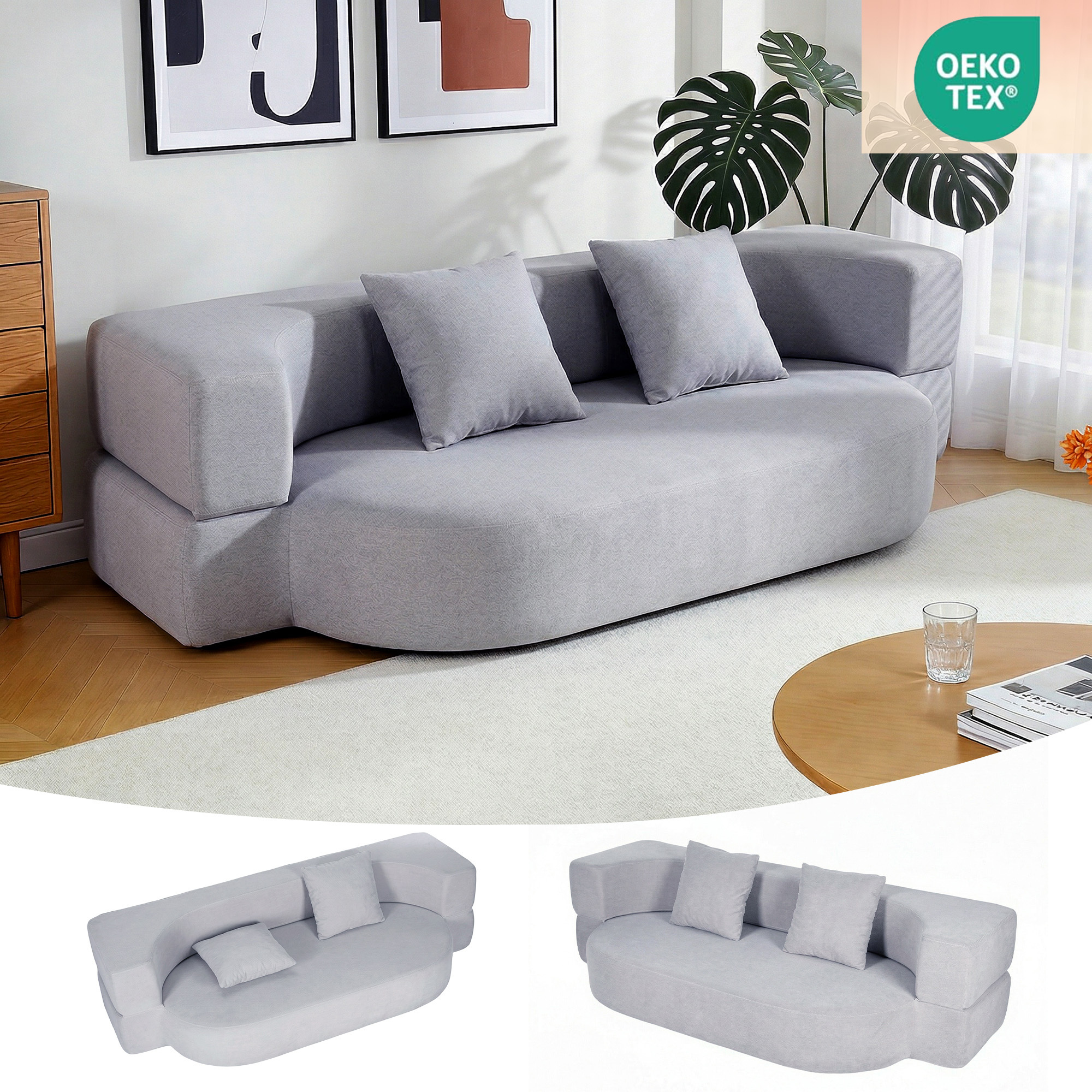 TEMU Sofá cama con 2 almohadas, cama individual extraíble, colchón plegable y sillón para dormir, base antideslizante del sofá para dormitorio, sala