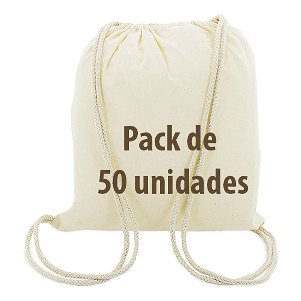TEMU Pack de 50 Mochilas de algodón natural gramaje de 135 grs. largas tamaño 37x 42 cm. Ideales para comprar, regalos, manualidades, regalos, ropa,