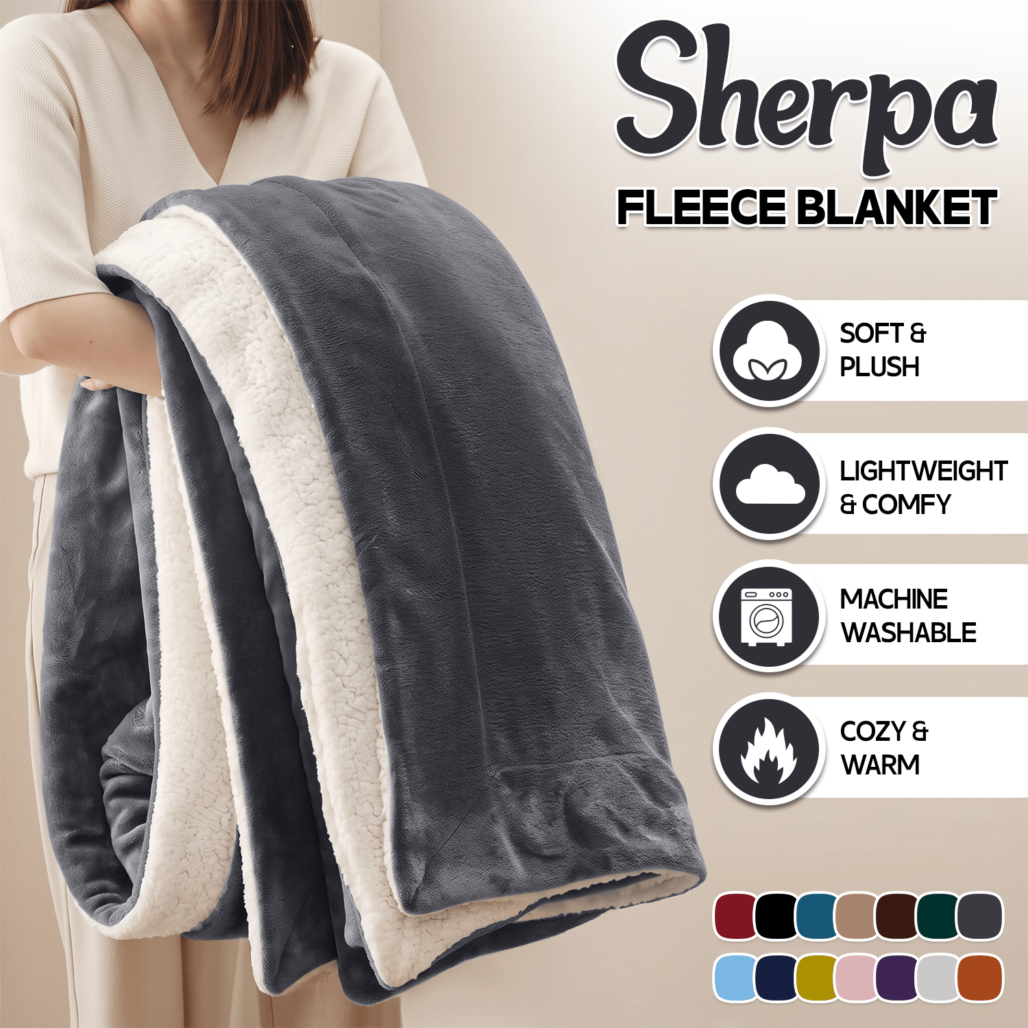 TEMU 1pc Luxury Double-sided Sherpa Throw Blanket | Warm Cozy Blanket For Sofas, Bed, Chair, Couch | Super Soft Warm Blanket Single Double King Super