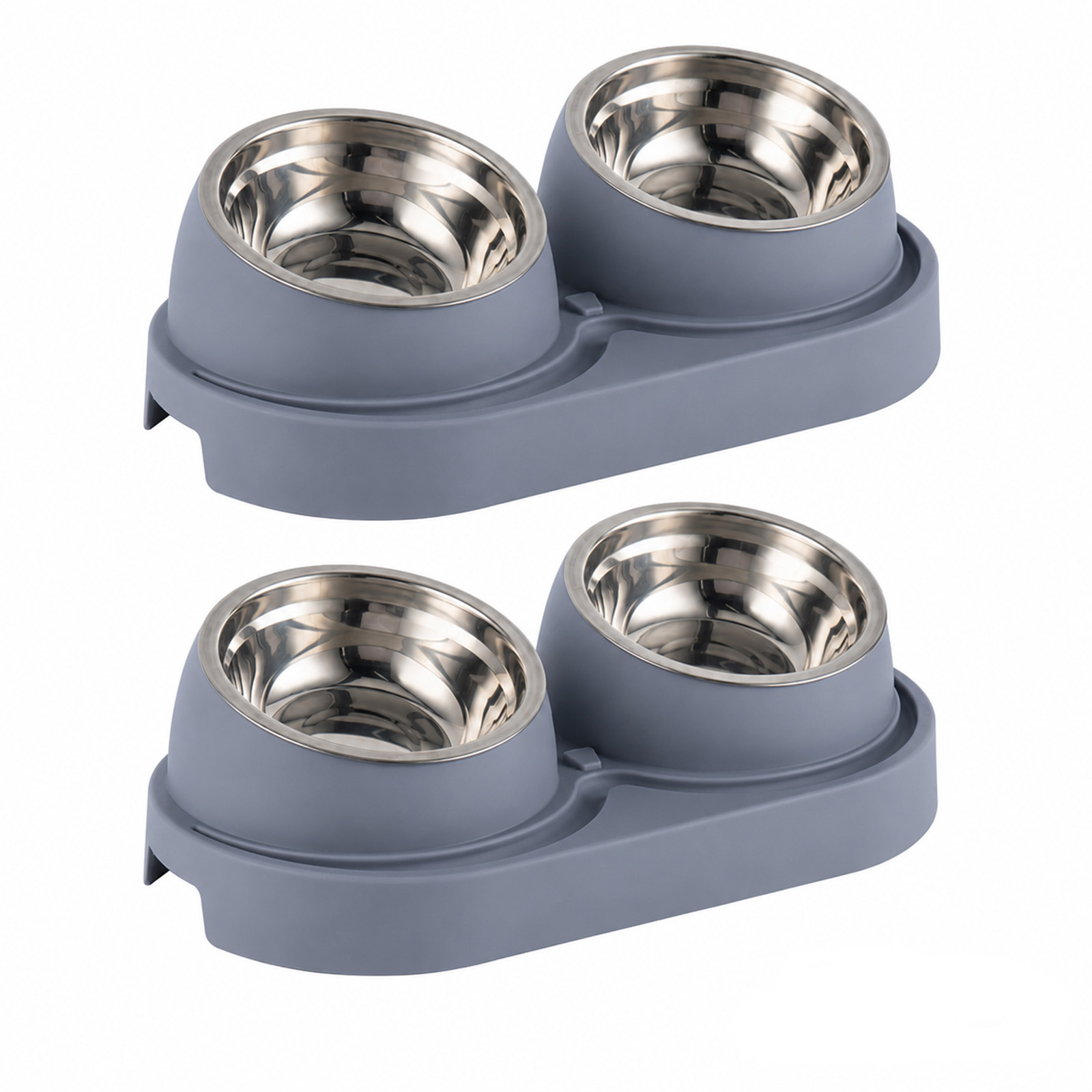 Image of 2pcs Set: , Modern, Elevated Double Bowls For Food And Water - Removable, Easy To Clean And Space-saving. Feeding Station With 2 Compartments, Suitable For Medium-sized Pets; And Secure Edges.