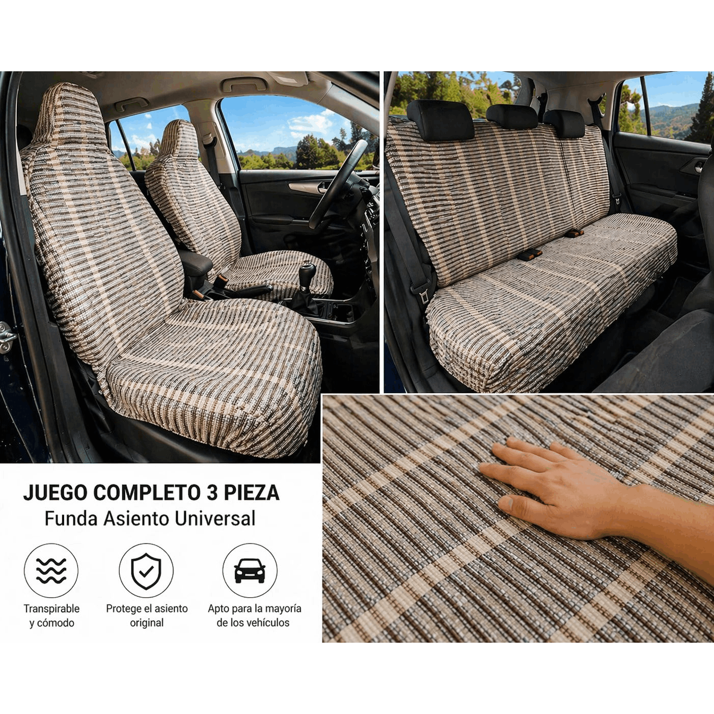 TEMU Juego de fundas de asiento universales 3 piezas | | Protector antidesgaste y fácil de instalar | Compatible con coche y silla gaming | Trasero