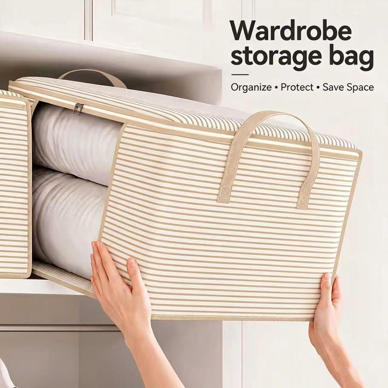 TEMU Jumbo Storage Bags For Comforters & Clothes – Upgraded Striped Blanket Organizer With Clear Window & Reinforced Handles, Heavy-duty Under-bed