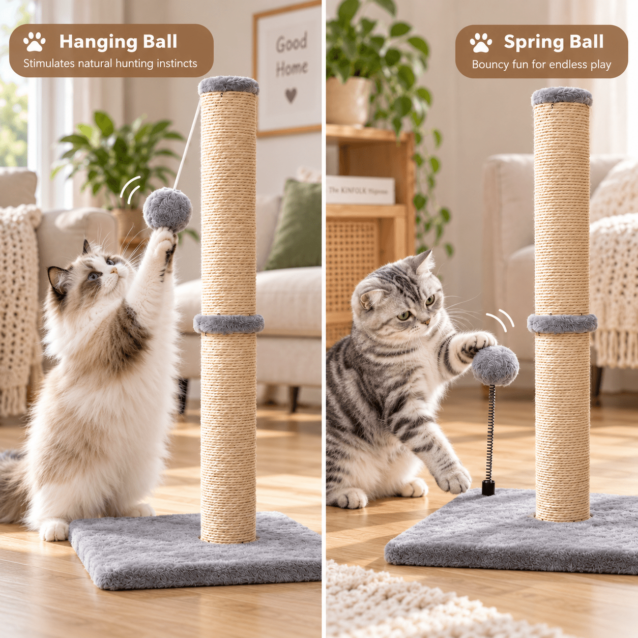 TEMU Thick And Durable Cat Scratching Post With Toy, Space-saving Compact Scratcher For Indoor Cats, 56 Cm