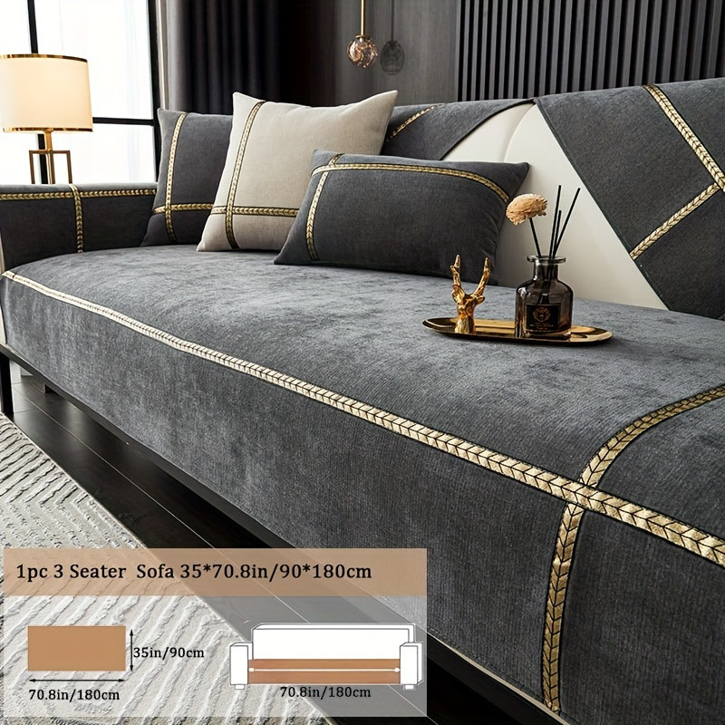 TEMU 1pc New‑style Chenille Sofa Cushion Cover, One‑piece Non‑slip Couch Pad, All‑season Universal Sofa Throw Cover For Leather Sofa, Soft Breathable