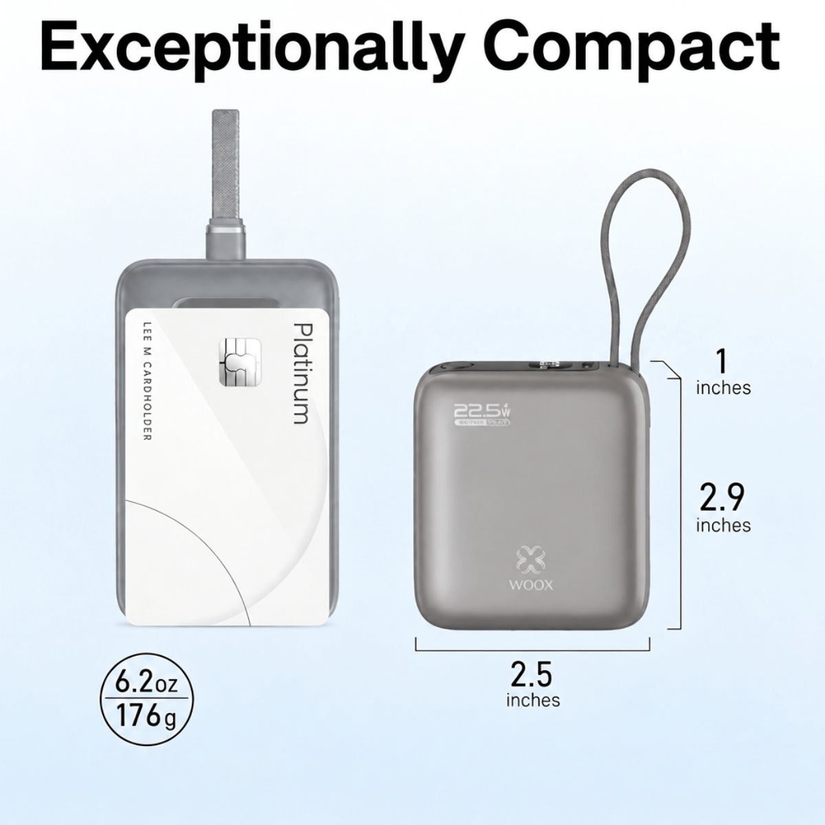 TEMU Mini batería externa WOOX de 10000 mAh y 22,5 W (con 2 cables ocultos ). Compatible con carga rápida y entrada/ USB-C; batería portátil de carga