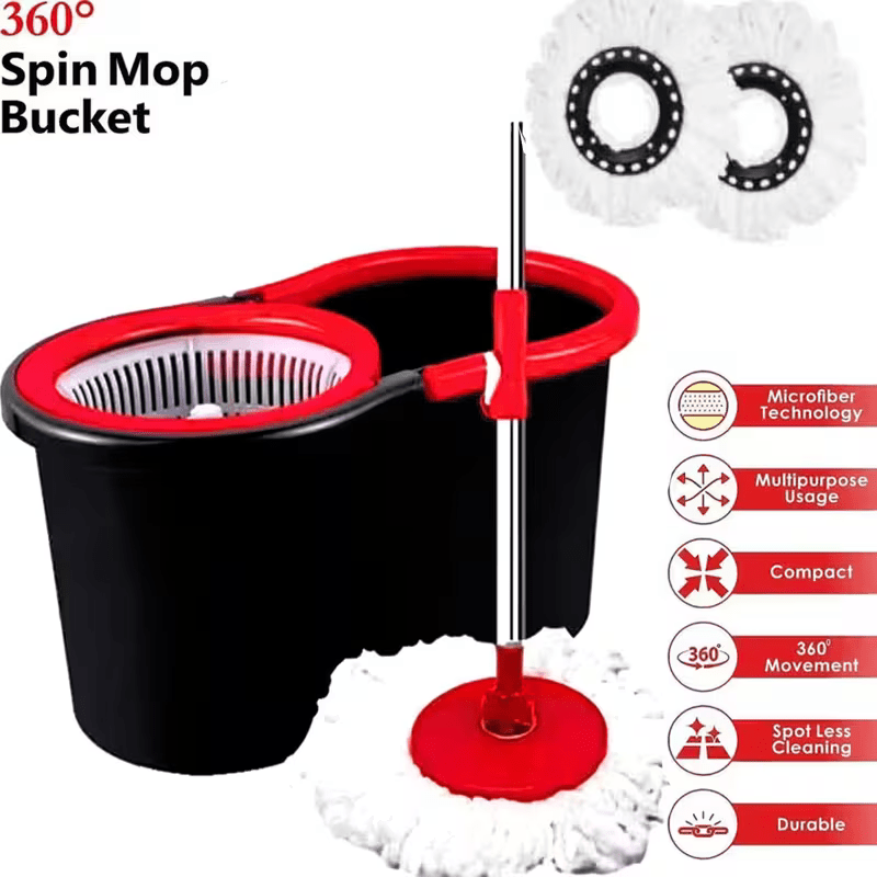 TEMU 360° Spin Mop Bucket Set Premium Rotating Dry Heads With 2 Heads