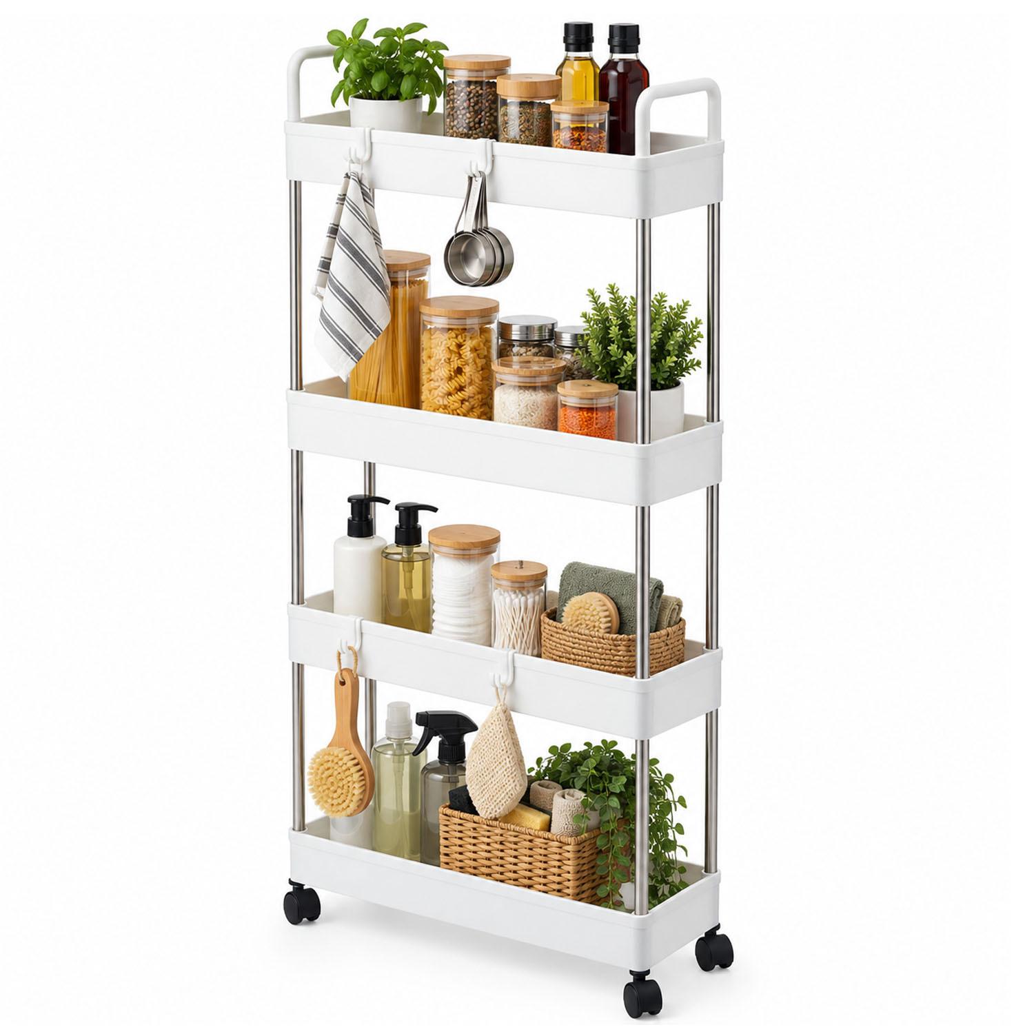 TEMU Taylor & Brown 4-tier Storage Trolley Cart Slide-out Slim Rolling Utility Cart Mobile Storage Shelving Organiser For Kitchen, Bathroom, Laundry