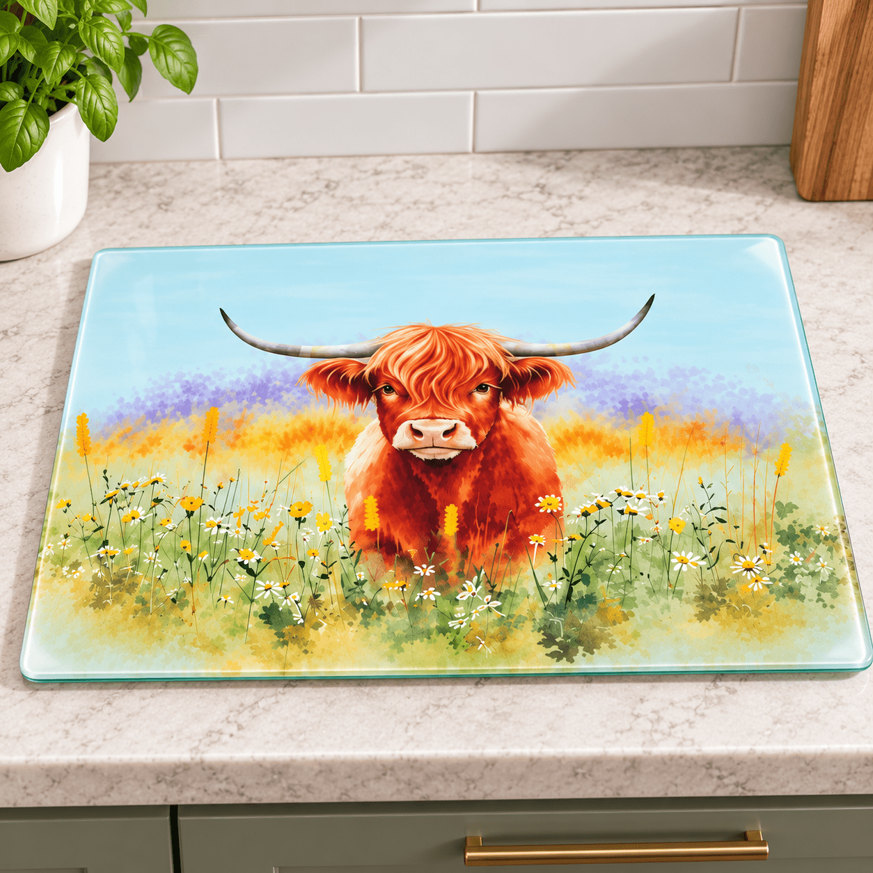 TEMU Highland Cow Worktop Saver – Decorative Kitchen Worktop Protector, Cute Scottish Highland Cow Design, Heat Resistant Countertop Mat, Chopping &