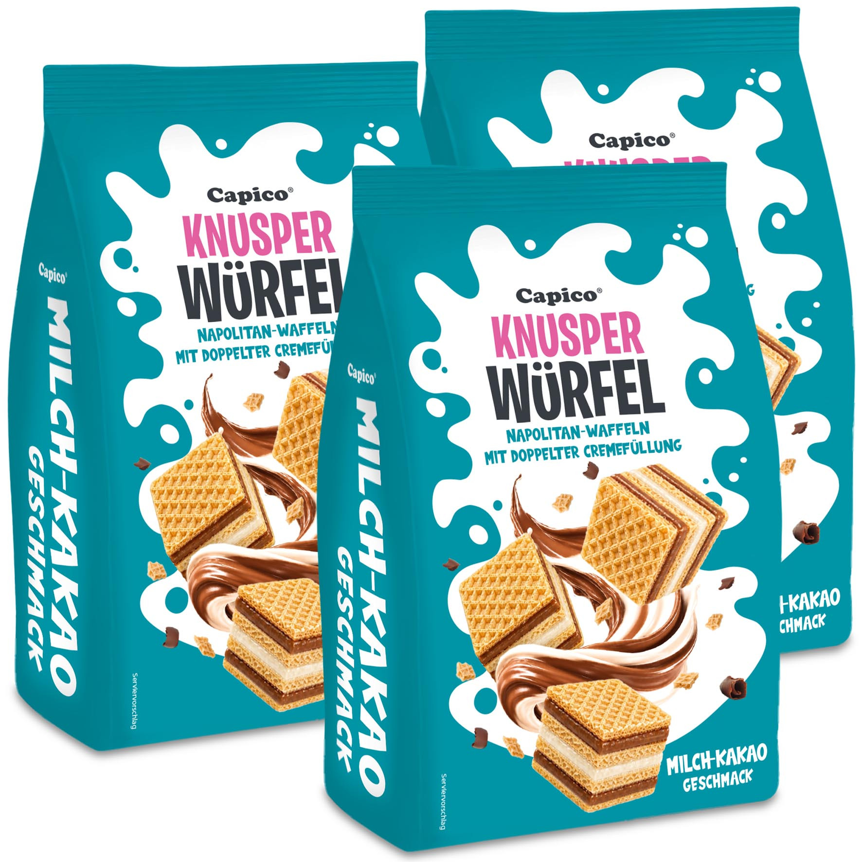 Image of Capico Crunchy Cubes Napolitaner - Double Cocoa Cream Filling With Milk Flavor (3x200g) 600g