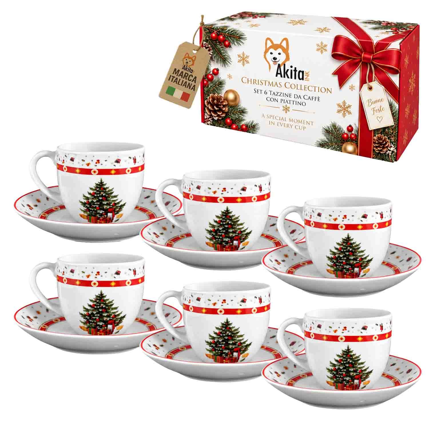 TEMU Akitaink Set 6 Tazze da Caff癡 con in Porcellana 90 ml, Servizio Caff癡 per 6 Persone con Decorazioni Natalizie, Idea Regalo di Natale