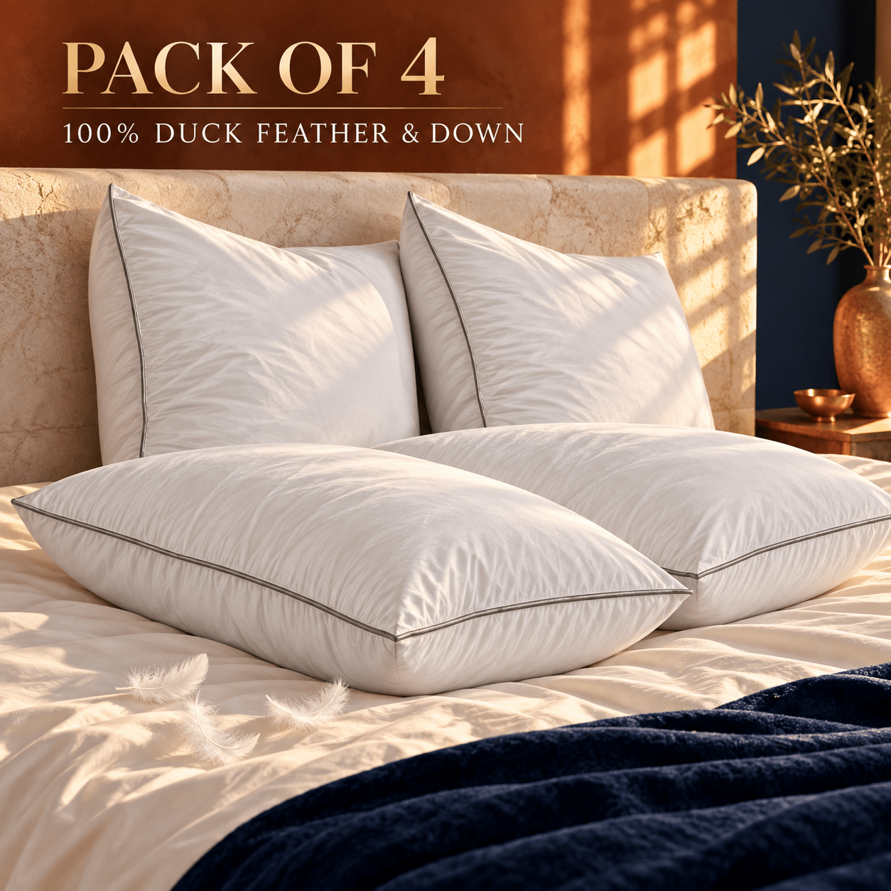 TEMU Feather & Down Filling Pillows Set Of 2 Hotel & Pillows, Breathable Microfiber Cover, Medium Support, Machine Washable, 48 X 74 Cm