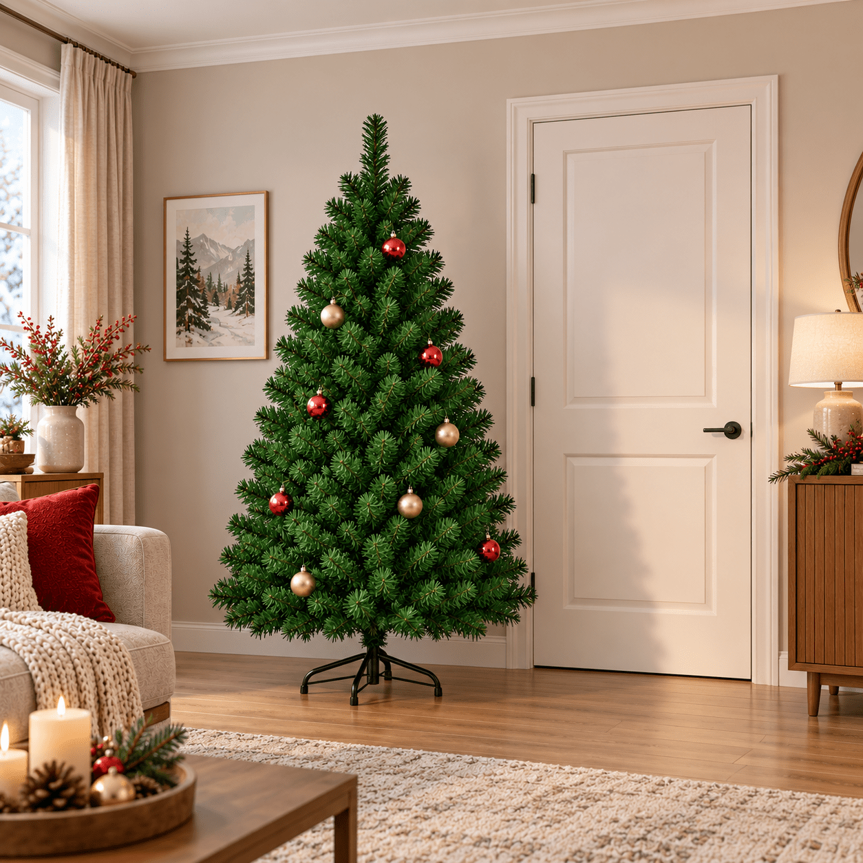 TEMU Árbol de Navidad verde ordinario 120-210cm decoración navideña base metálica