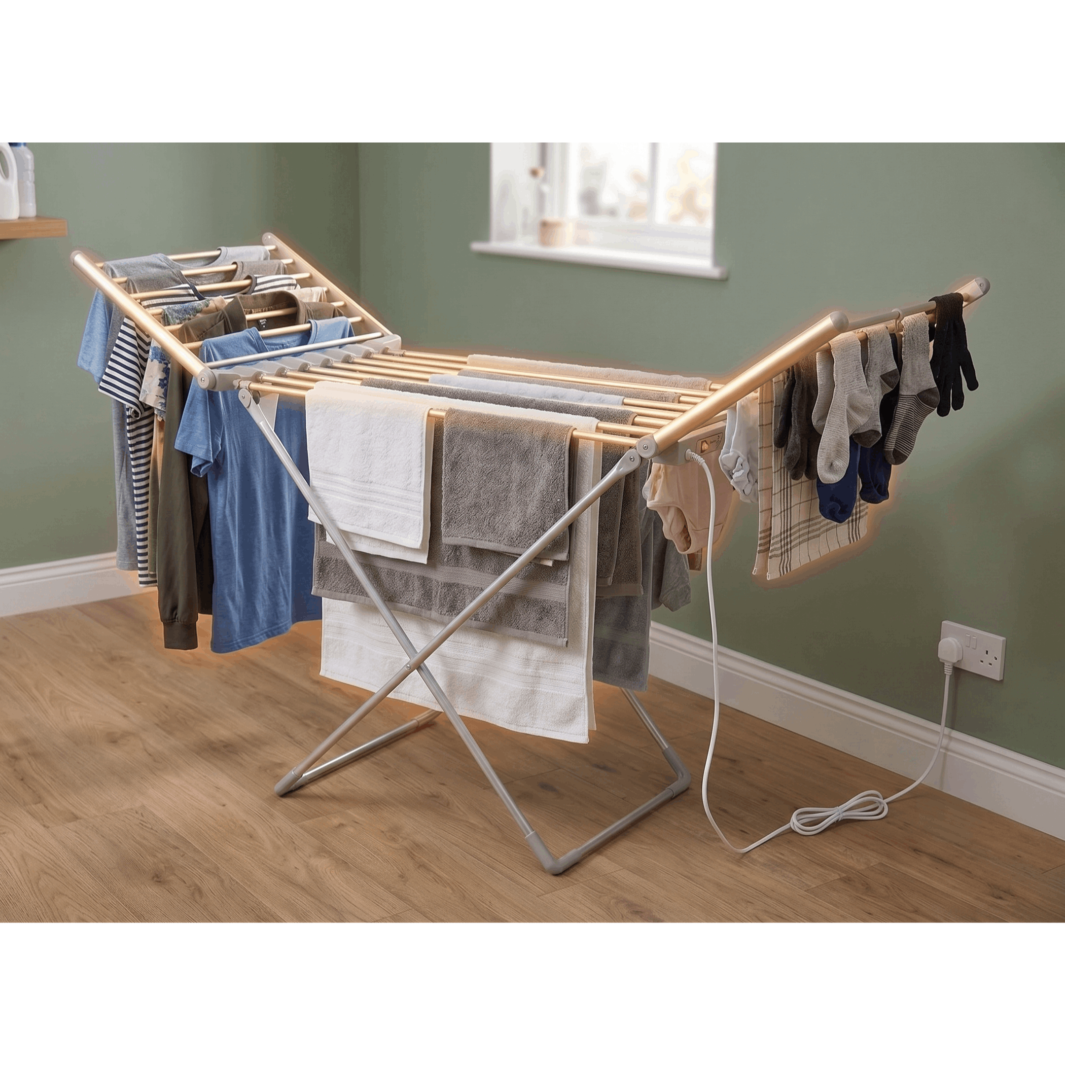 TEMU Electric Heated Clothes Airer Foldable Drying Rack 220v Energy Efficient Laundry Dryer Stand With Aluminum Frame Portable Indoor Dryer