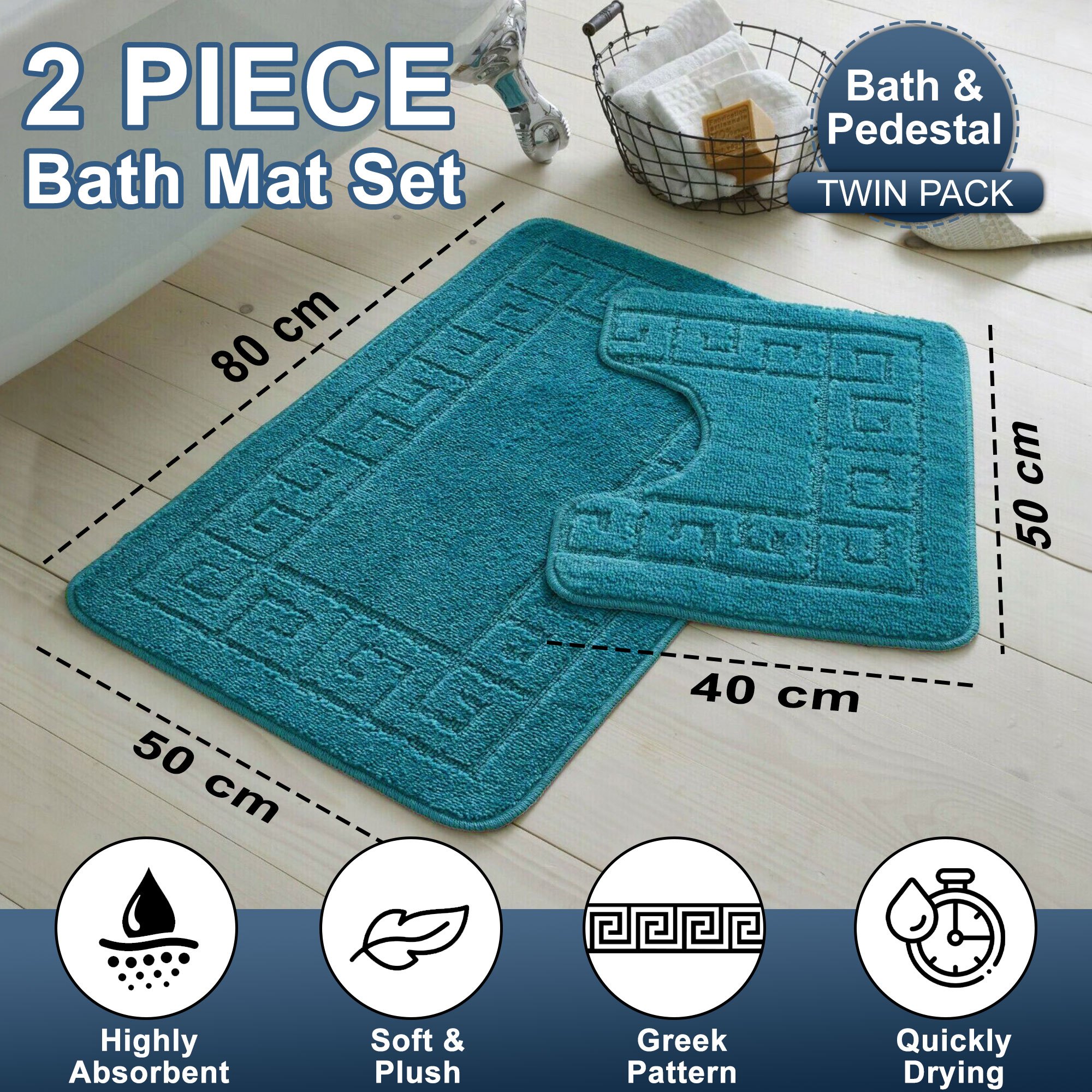 TEMU Premium 2 Piece Bathroom Mat Set | Non Slip Soft Plush Bath Rugs With Quick Dry Absorbent Surface Includes Bath Mat And Toilet Pedestal Rug |