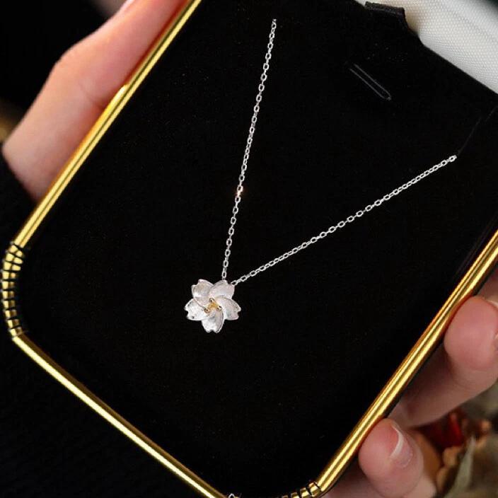 925 Sterling Silver Flower Necklace & Stud Earrings Set