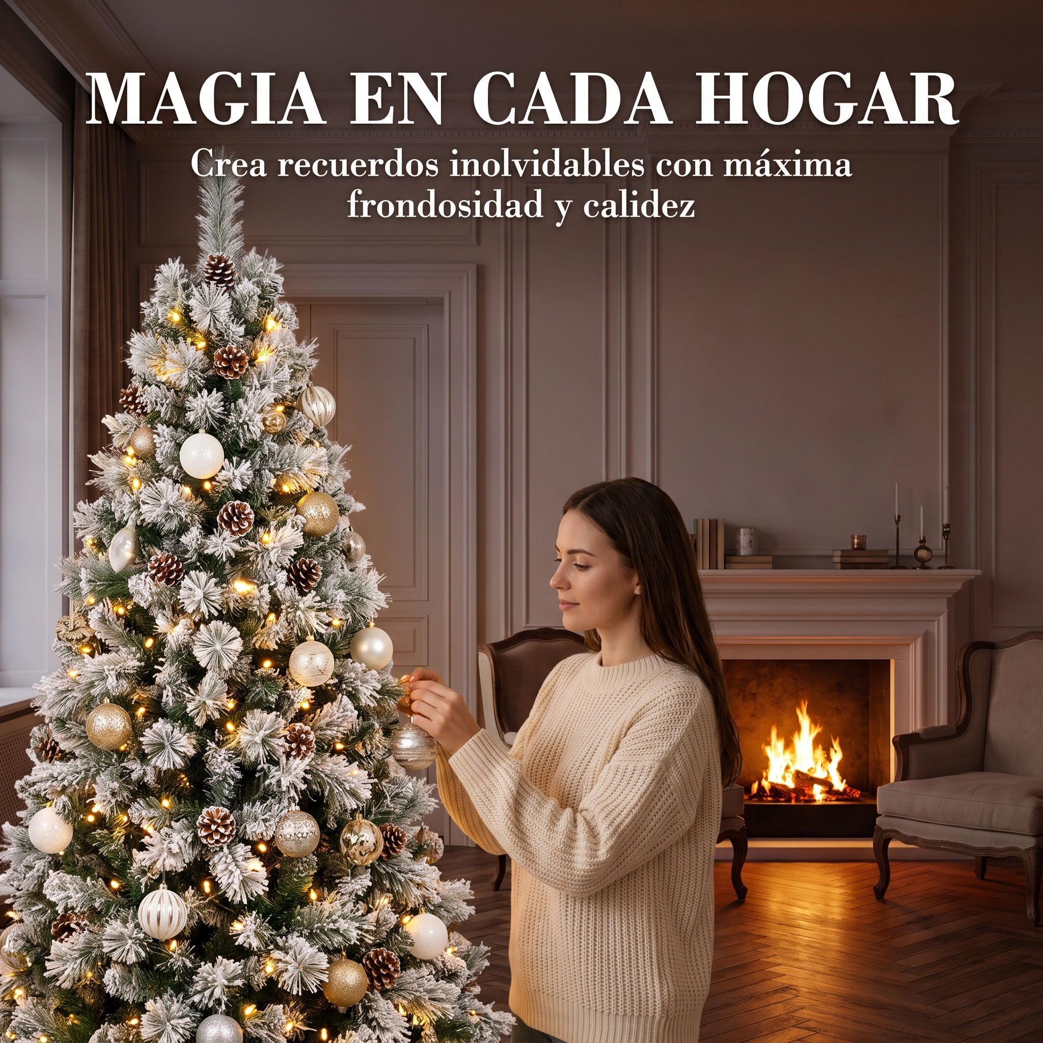 TEMU Árbol de Navidad Artificial Extra Relleno de Hojas Combinadas 150-240cm Arboles Con piñones decorativos y Soporte Metálico