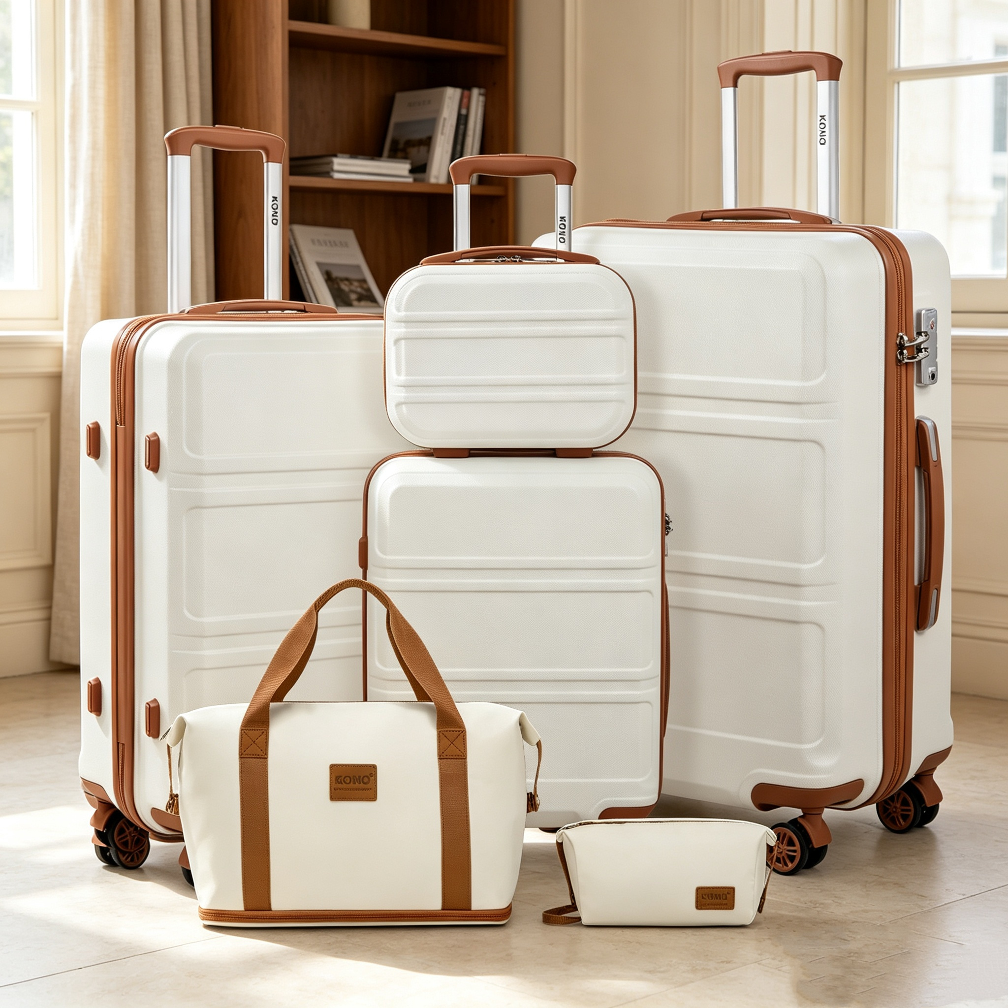 Image of Kono 6-piece Luggage Set, Abs Hardshell Suitcase With , 360° Wheels, Ykk Zipper, 12" 20" 24" 28" Trolley With Travel Bag & Toiletry Bag