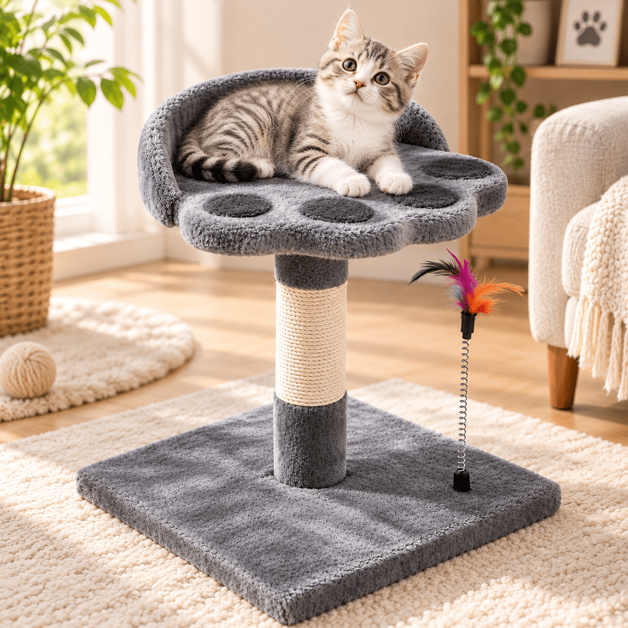 TEMU Rascador para Gatos 35x35x46 cm de , de Sisal y Juguete con Plumas, de Juego y Descanso para Gatos