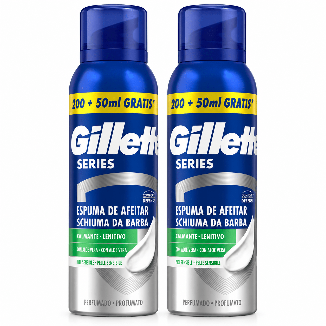 TEMU Gillette Series Espuma de Afeitar para Piel con Aloe Vera – Pack 2 x 250 ml | Fórmula Calmante | Afeitado y