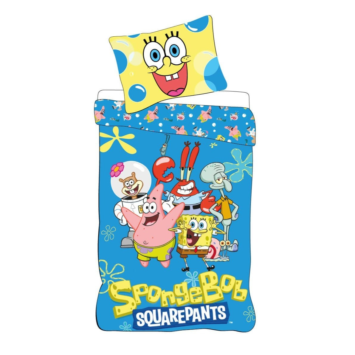 Image of Spongebob Reversible Bed Sheet Set Bed Sheet 135x200 Pillowcase 80x80 German Size Single Bed 100% Children's Bedding Bedding For Kids Boys Girls