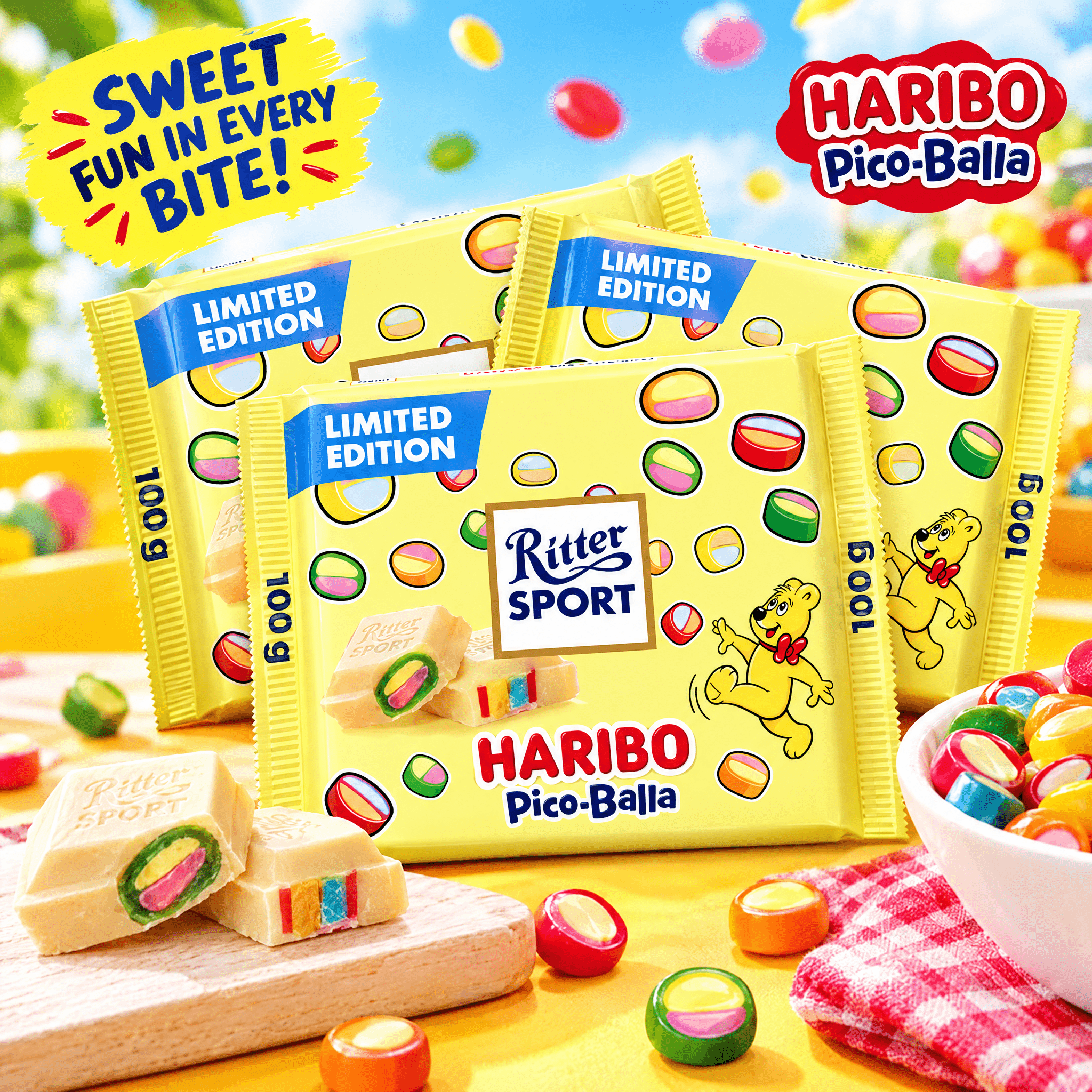 Image of Limited Edition - 3-pack Ritter Sport Haribo Pico-balla White Chocolate 3x 100g