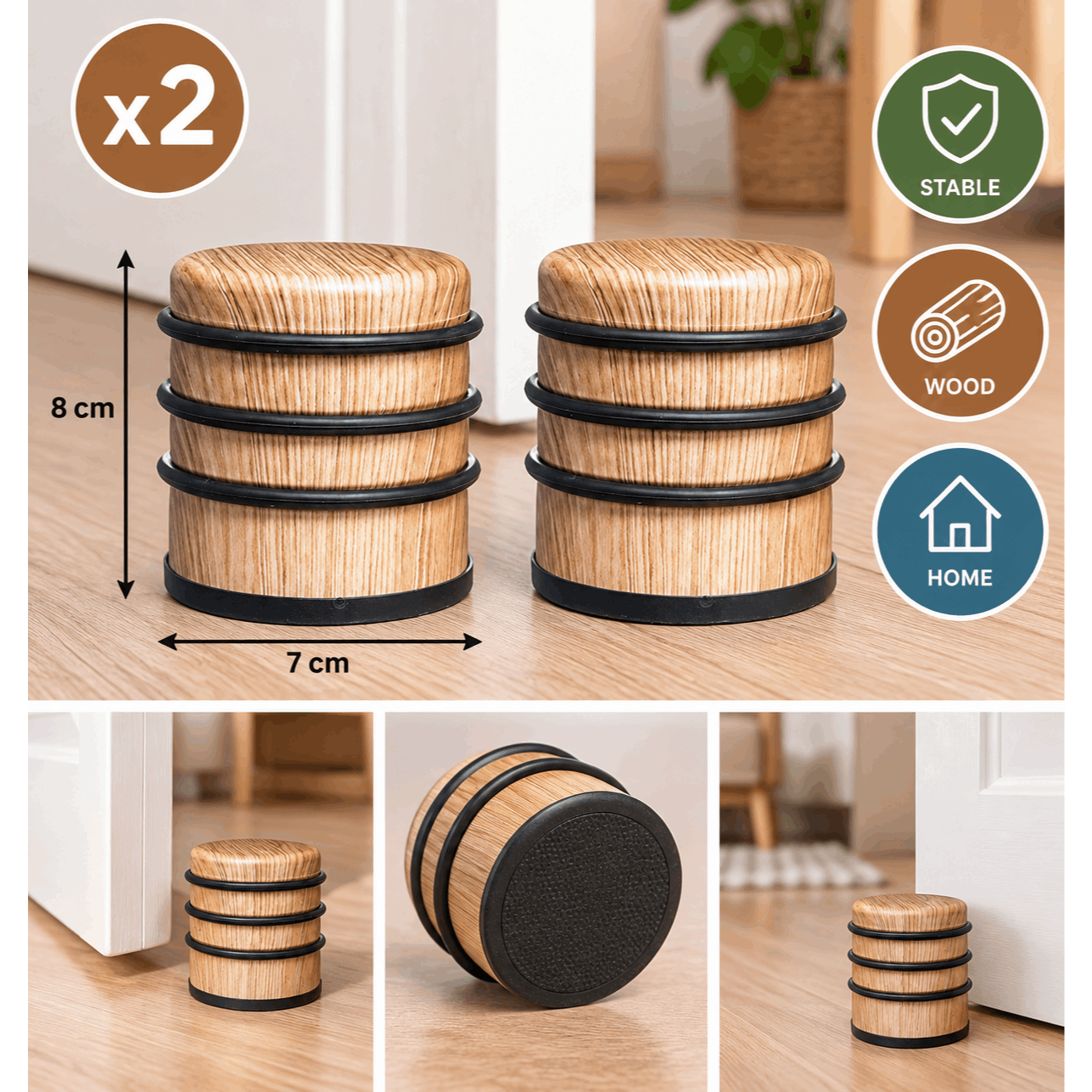 TEMU Lot de 2 butées de porte naturel – Stop porte à poser au sol – Protection pratique pour portes – Diamètre 7 cm