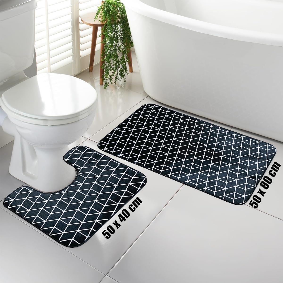 TEMU 2-piece Memory Foam Bath Mat Set With Toilet Pedestal Mat, Non-slip Absorbent Velvet Bathroom Rugs, Machine Washable
