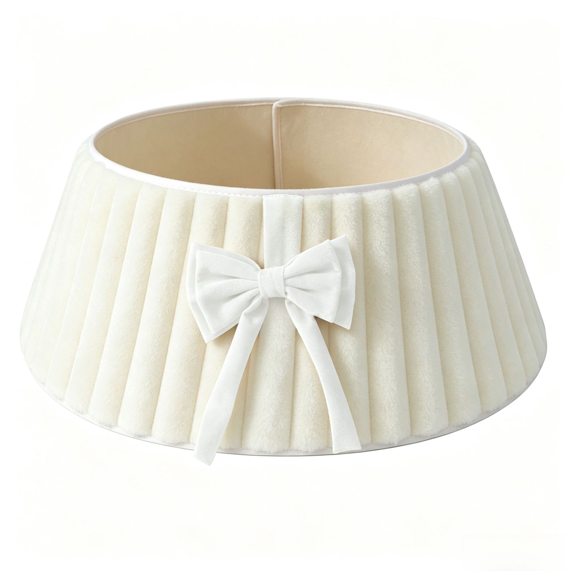 TEMU 1pc Christmas Tree Skirt With Bow Vertical Striped Plush Christmas Tree Skirt For Home Christmas Decoration