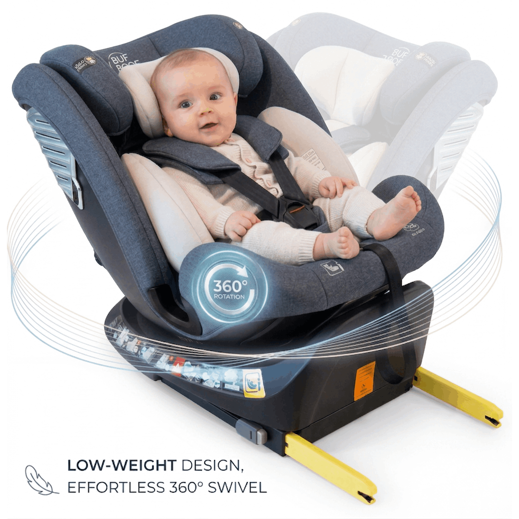TEMU Deluxe Buf Boof Isize Grey Car Seat With , 165-degree Rotatable, 360-degree Swivel, 40-150 Cm