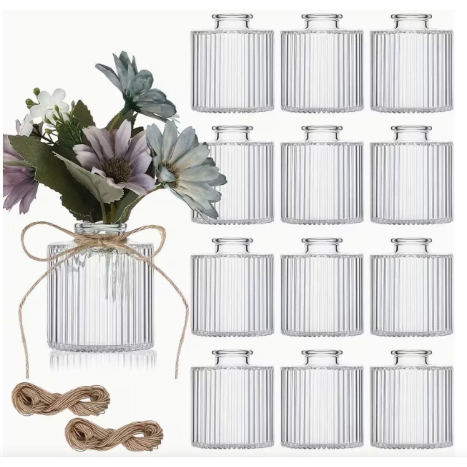 Image of 12 Clear Glass Vases, Suitable For Dried And Artificial Flowers, Elegant Table Decorations For Weddings, Home, And Parties