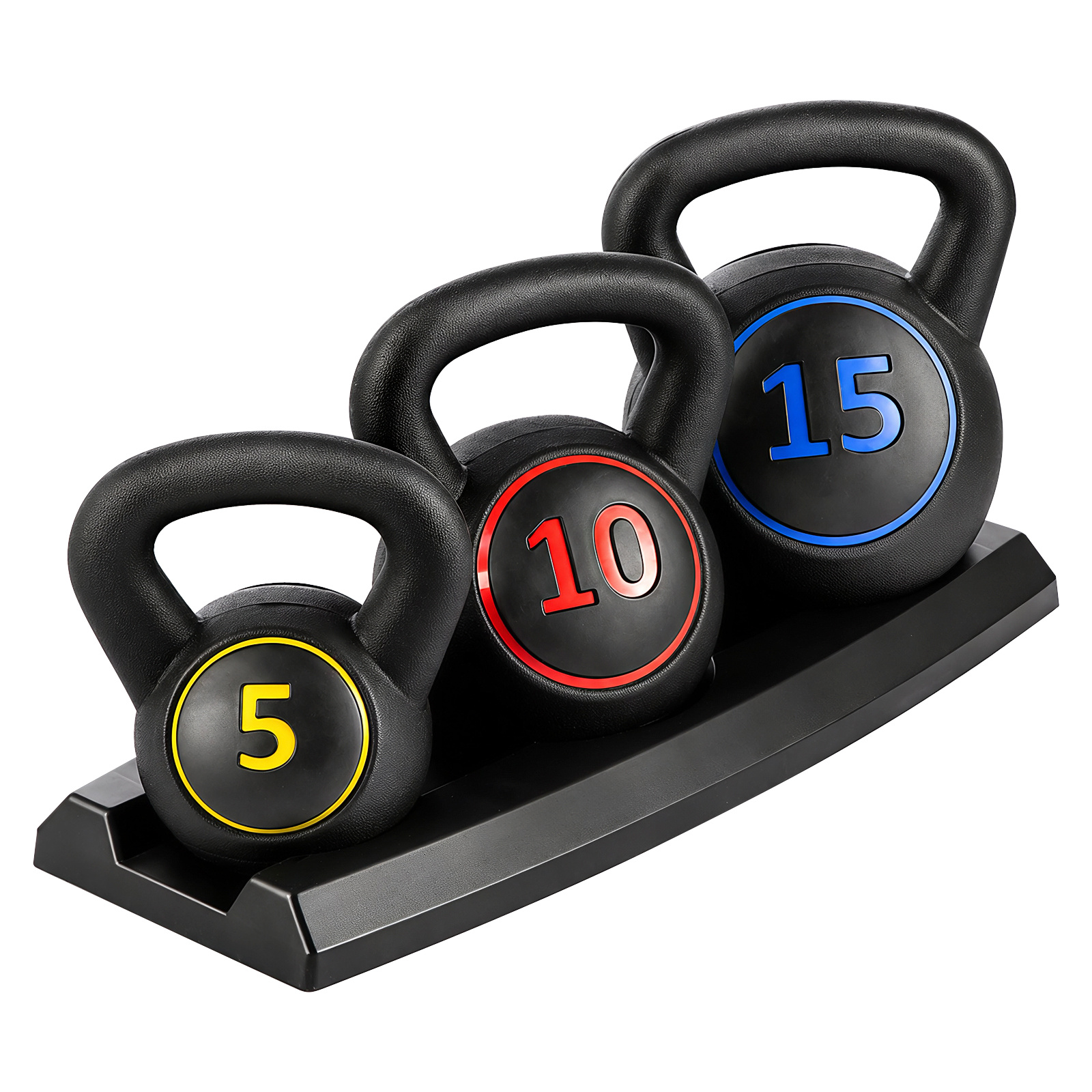 TEMU 3pcs Kettlebell Set With Storage Stand, Kettlebell Weights 5/10/15 Lb, Ball Dumbbell Set For Strength Training, Fitness Training, Home Gym And