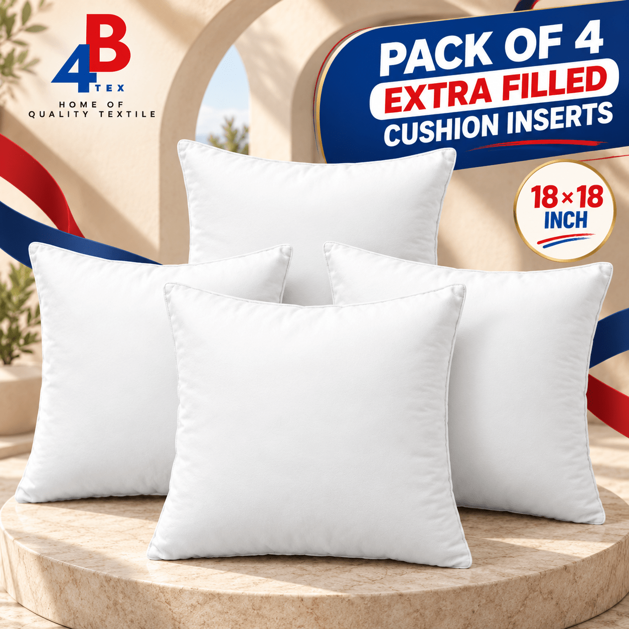 TEMU 4b Pack Of 4 Cushion Inserts 18x18 Inch, Inner Pads For Sofa, Chair, Bed, Lounge, Decorative Cushion Covers & Home Décor, Replacement Cushion