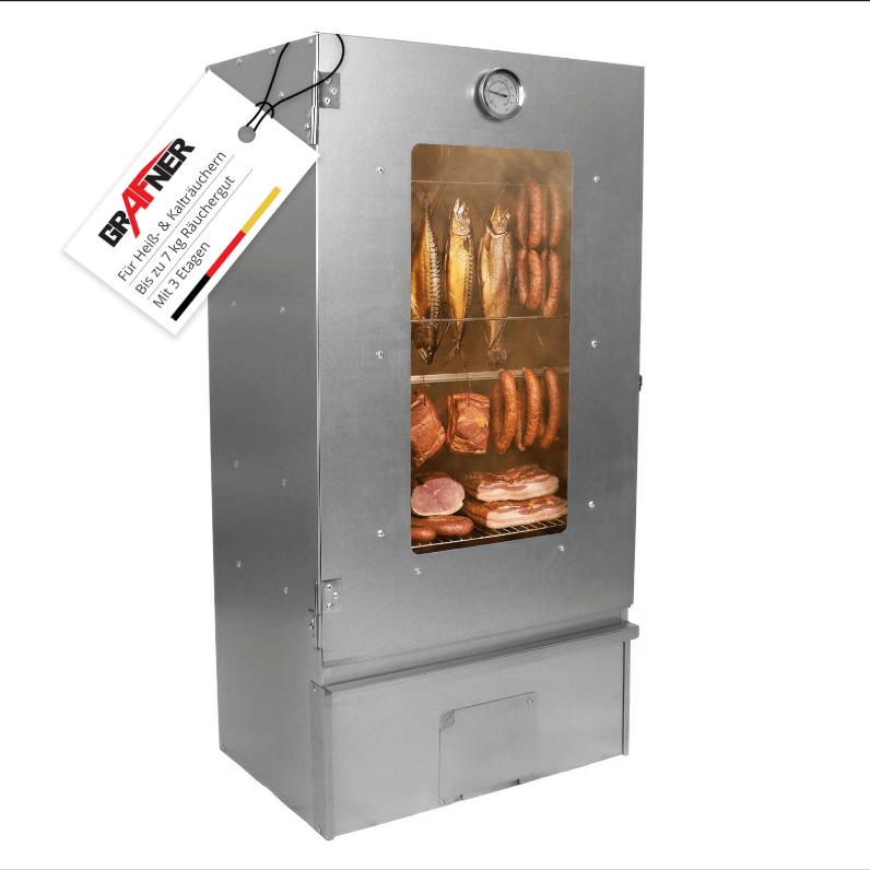 Image of Xl With 3 Tiers, Viewing Window And Thermometer, Steel, 12 Hooks, Smoking Cabinet For Hot And Cold Smoking, For Fish Meat Cheese Vegetables
