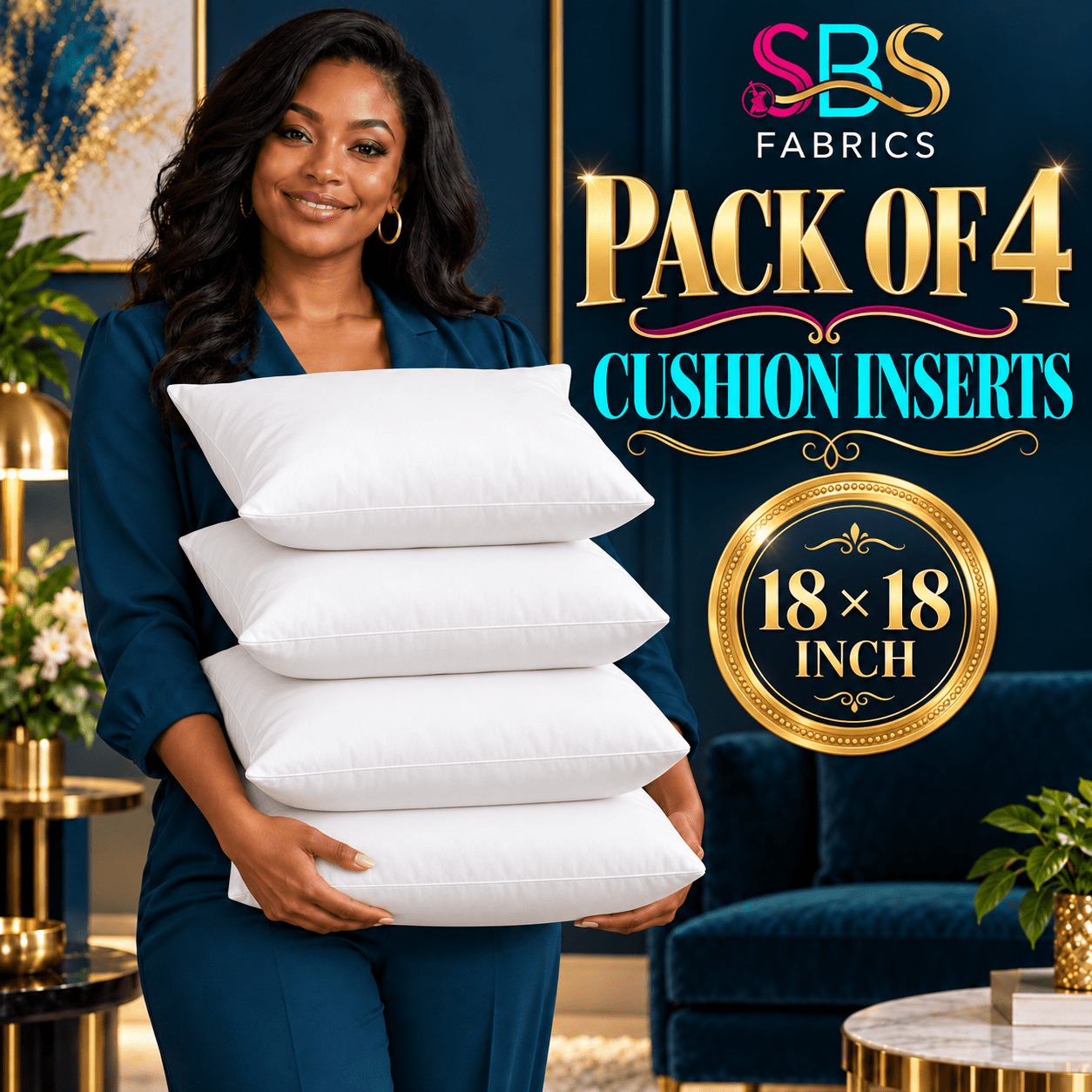 TEMU Sbs Fabrics Pack Of 4 Cushion Inserts 18x18 Inch, Inner Pads For Sofa, Chair, Bed, Lounge, Decorative Cushion Covers & Home Décor, Replacement