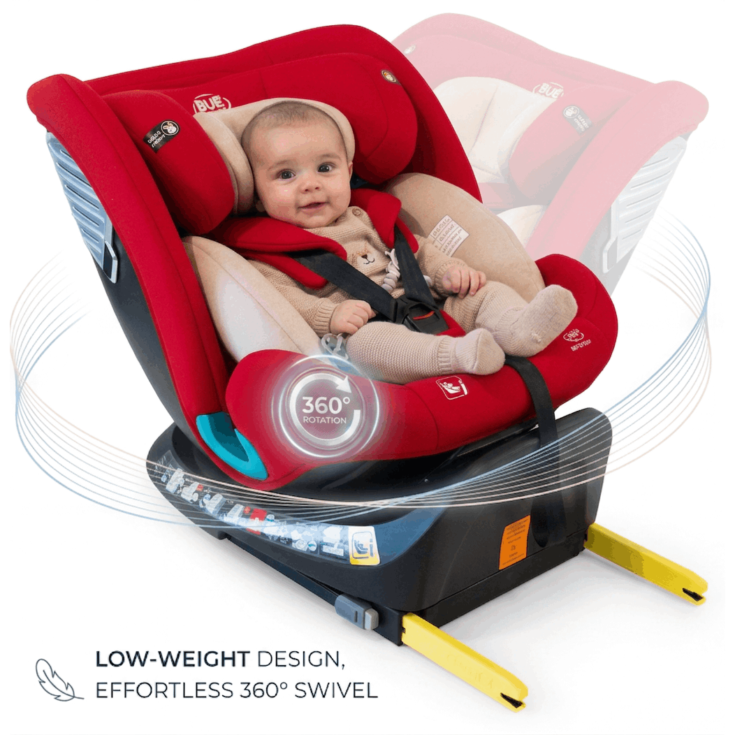 TEMU Siège Auto DELUXE BUF Rouge avec , Rotation à 165°, Pivot à 360°, 40-150 cm