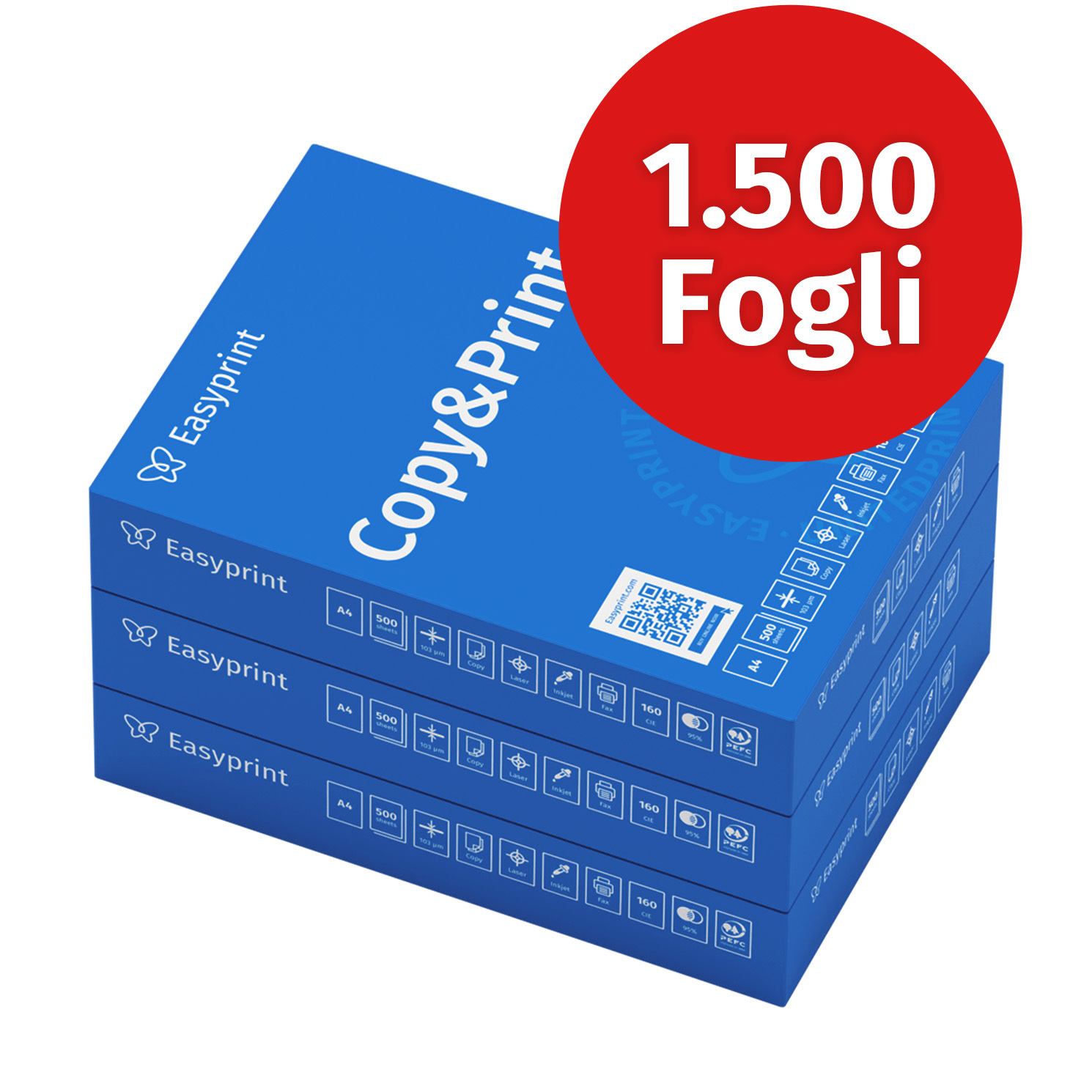 TEMU Carta per Stampante Easyprint - 1500 Fogli 3 x 500 A4 - Bianco Premium Certificato
