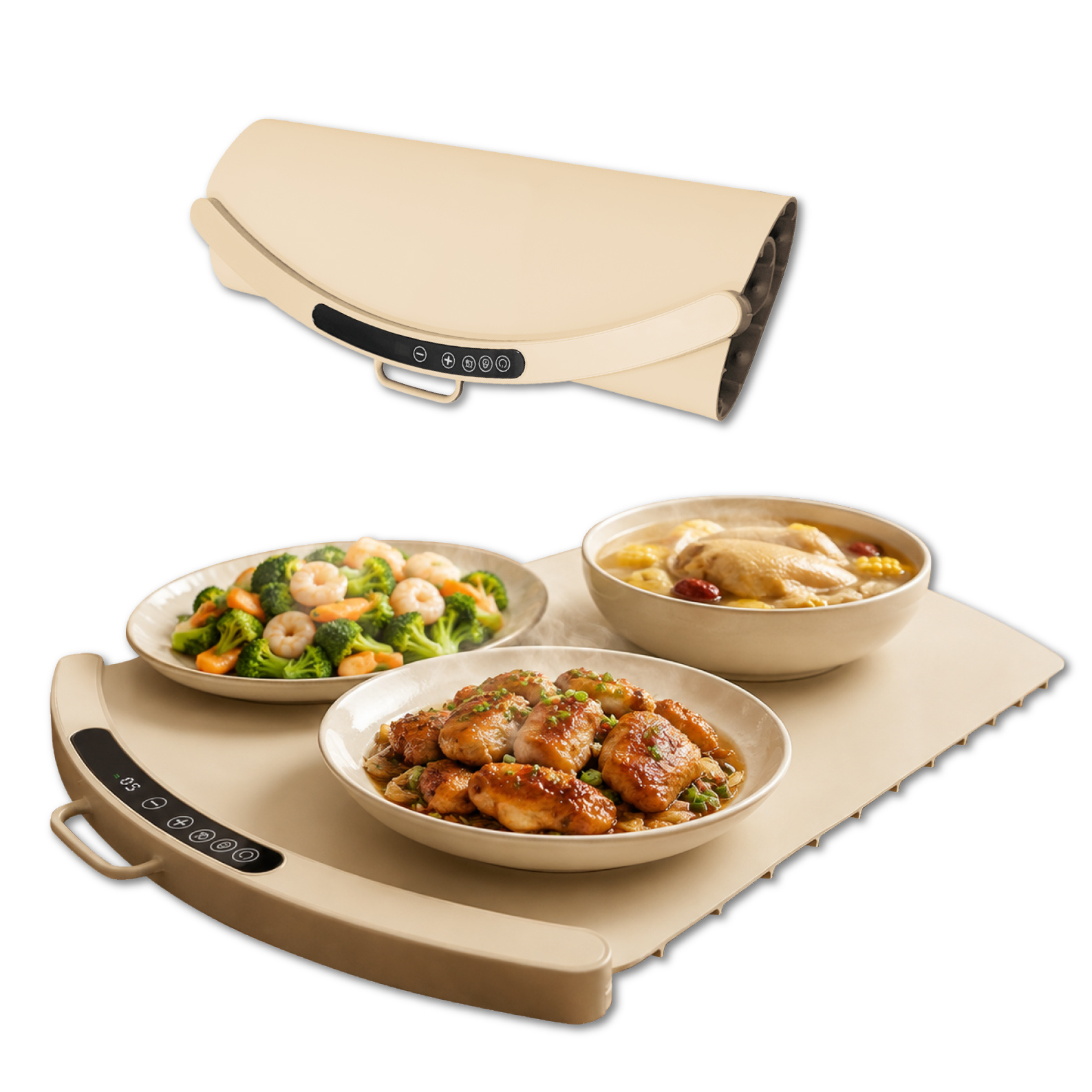 Image of Led Atomant Electric Silicone Heating Tray, Rollable And Flexible Plate Warmer, 50-120°c, 1-8h Timer, Panel Lock