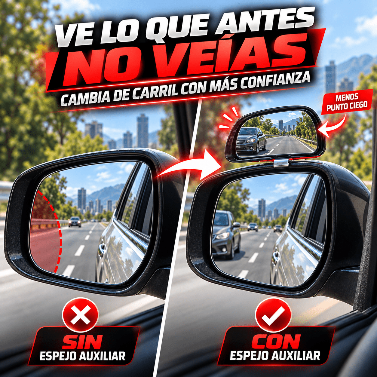 TEMU Espejo de de para espejo retrovisor de coche, espejo de de media luna, accesorios ajustables para espejo retrovisor