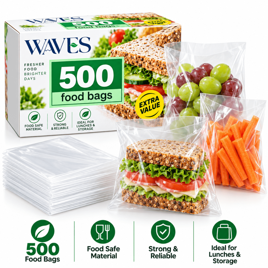 TEMU 500 Pack Clear Food Storage Bags 17 X 19cm – Disposable Food Bags For Sandwiches, Lunches, Fruit, Vegetables, Snacks, Bread, Grocery & Kitchen