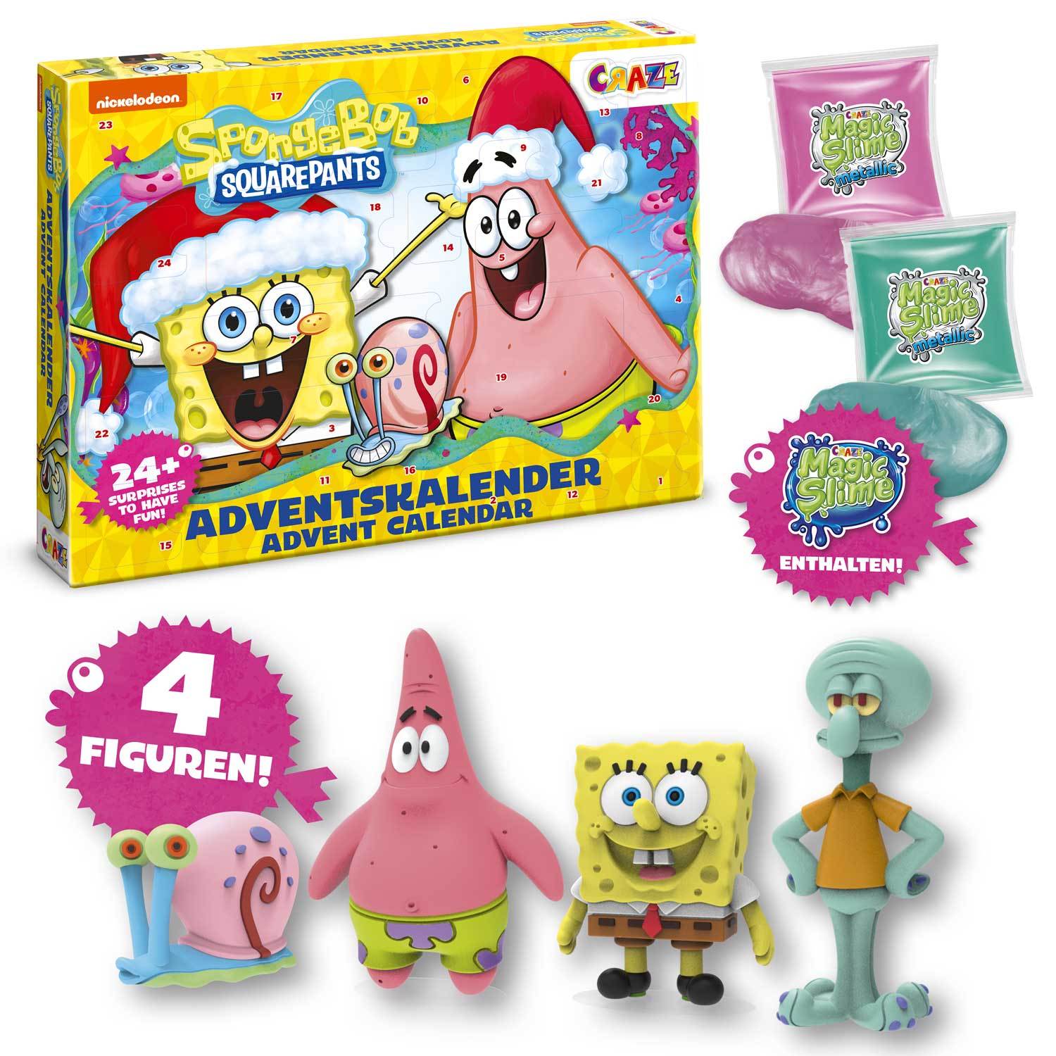 Image of Spongebob Advent Calendar – 24 Surprises With 4 Figures, Toys, Stickers, And Stationery For Kids