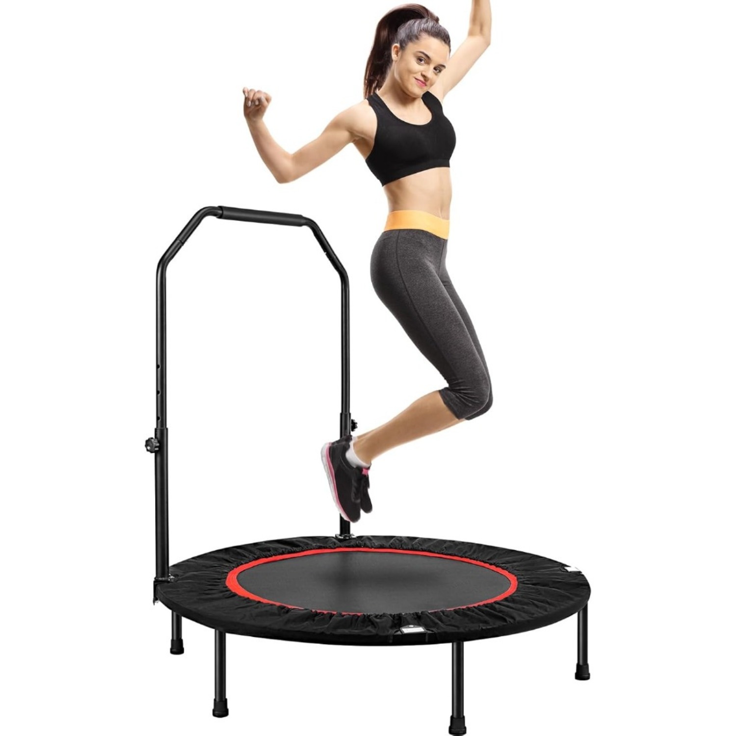 Image of Foldable 40-inch Fitness Trampoline, Max. Weight Capacity 400 Lbs (. 181 Kg), Foldable Training Rebounder With 5-position Adjustable Handrail, Suitable For Indoor And And Exercise