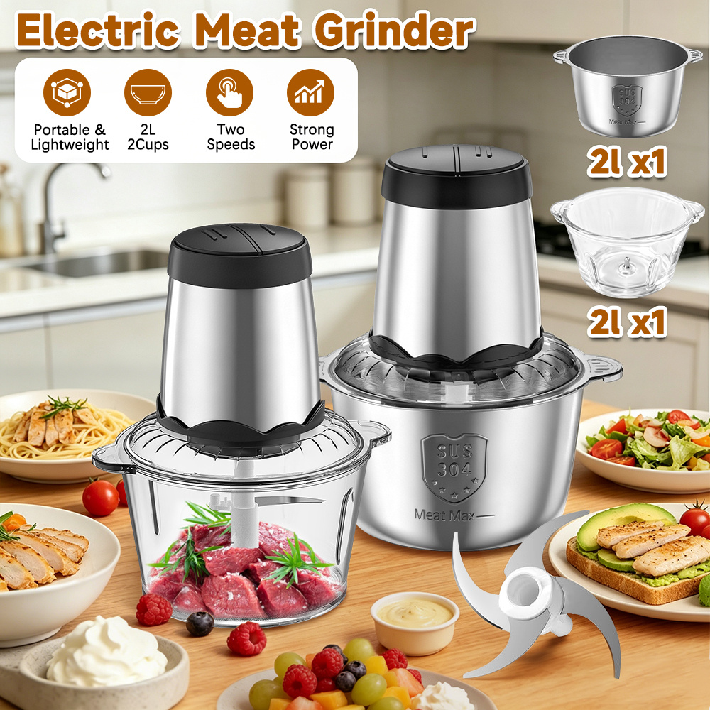TEMU Blender Set, Electric Cordless Food Processor With 2 Bowl, 2l+2l, 700w Glass & 304 Stainless Steel Bowls, Multifunctional Food Processor, Garlic