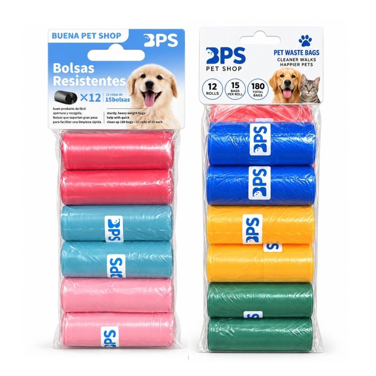 TEMU Pack de 180 Bolsas para Excrementos de Perro, 12 Rollos x 15 Bolsas, Bolsas Higiénicas Resistentes y para Mascotas, Recambio Portátil Compatible