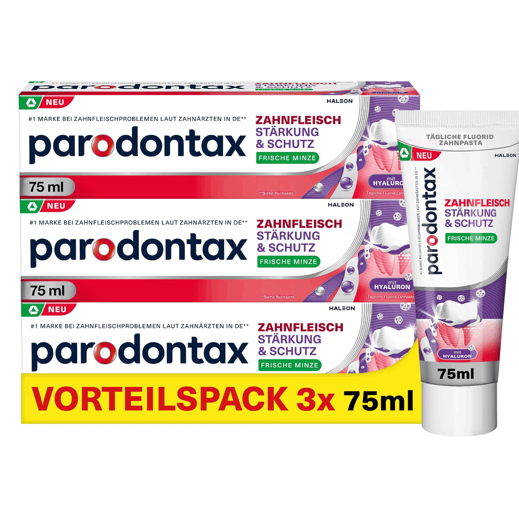 Image of Parodontax Toothpaste Protection, Gum Protection, With Strengthening & Protecting The Gum Line, Fresh Mint, 3x75ml