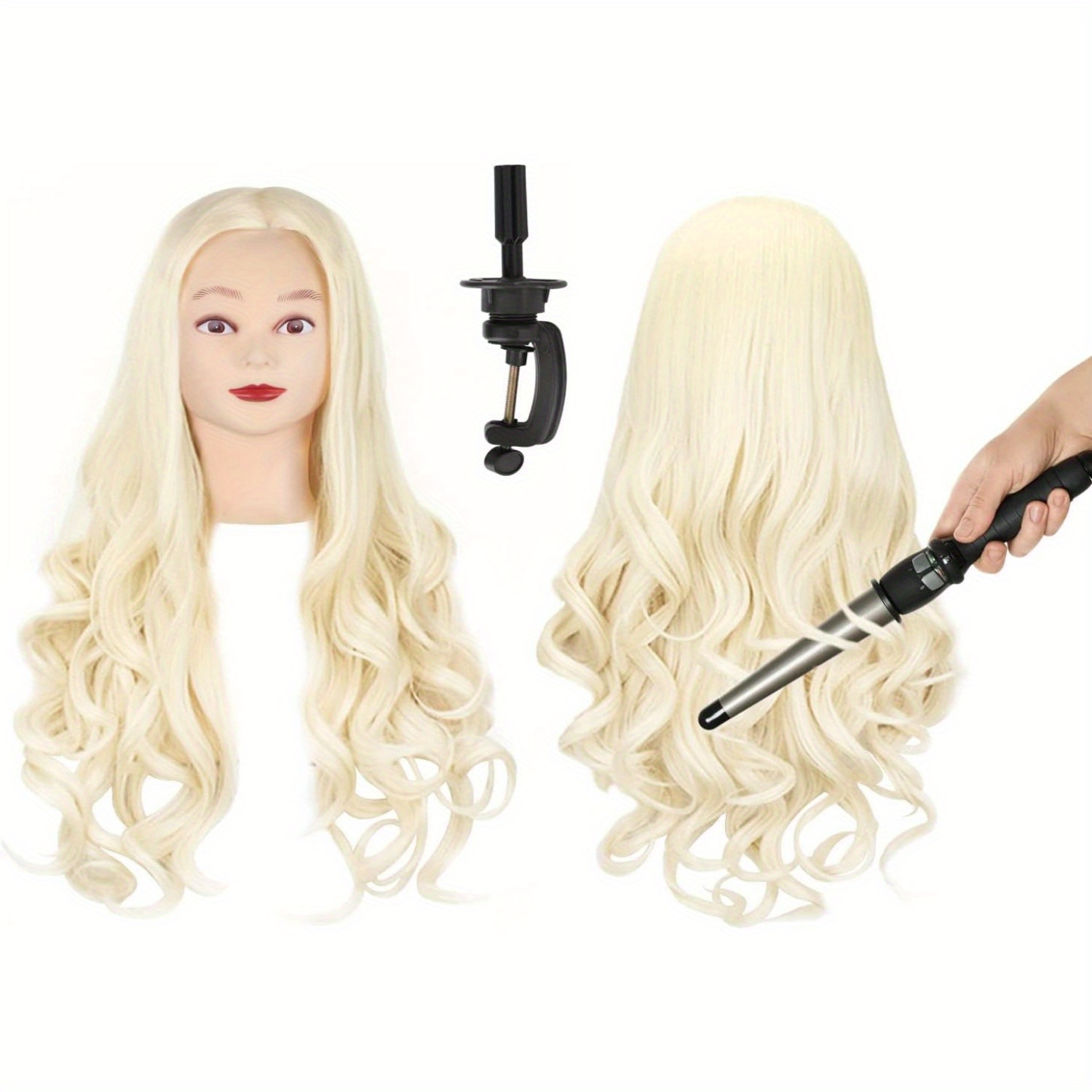 Image of Barber Training Doll, Styling Head With Holder, 24 Inches (. 60 Cm) Long Hair For Braiding, Cutting, Styling And Practicing
