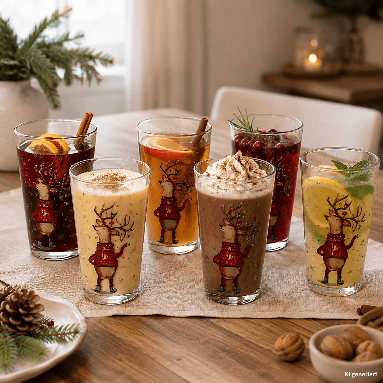Image of 6pcs Set Glasses Armin 450ml H15.5cm, Reindeer Christmas Decoration Made Of Glass, Drinking Glass For Milk Coffee, , Chai, Coffee & Winter Hot Drinks