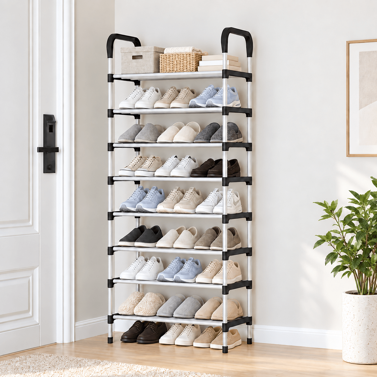 TEMU Zapatero de 8 Niveles con 4 Tubos por Nivel, Organizador de Zapatos 152 x 57 x 30 cm