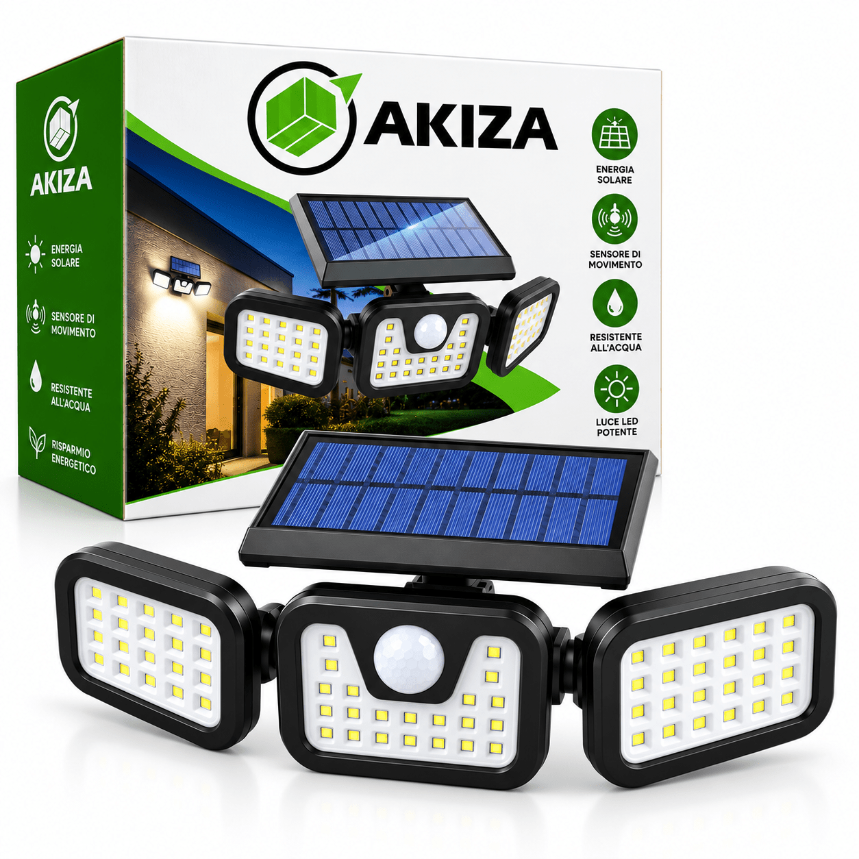 TEMU Solar Faretto 3 Led Heads Outdoor With Motion Sensor, 3 Adjustable Heads, Solar Panel, Wall Light For Garden, Fence, Terrace, Entrance And